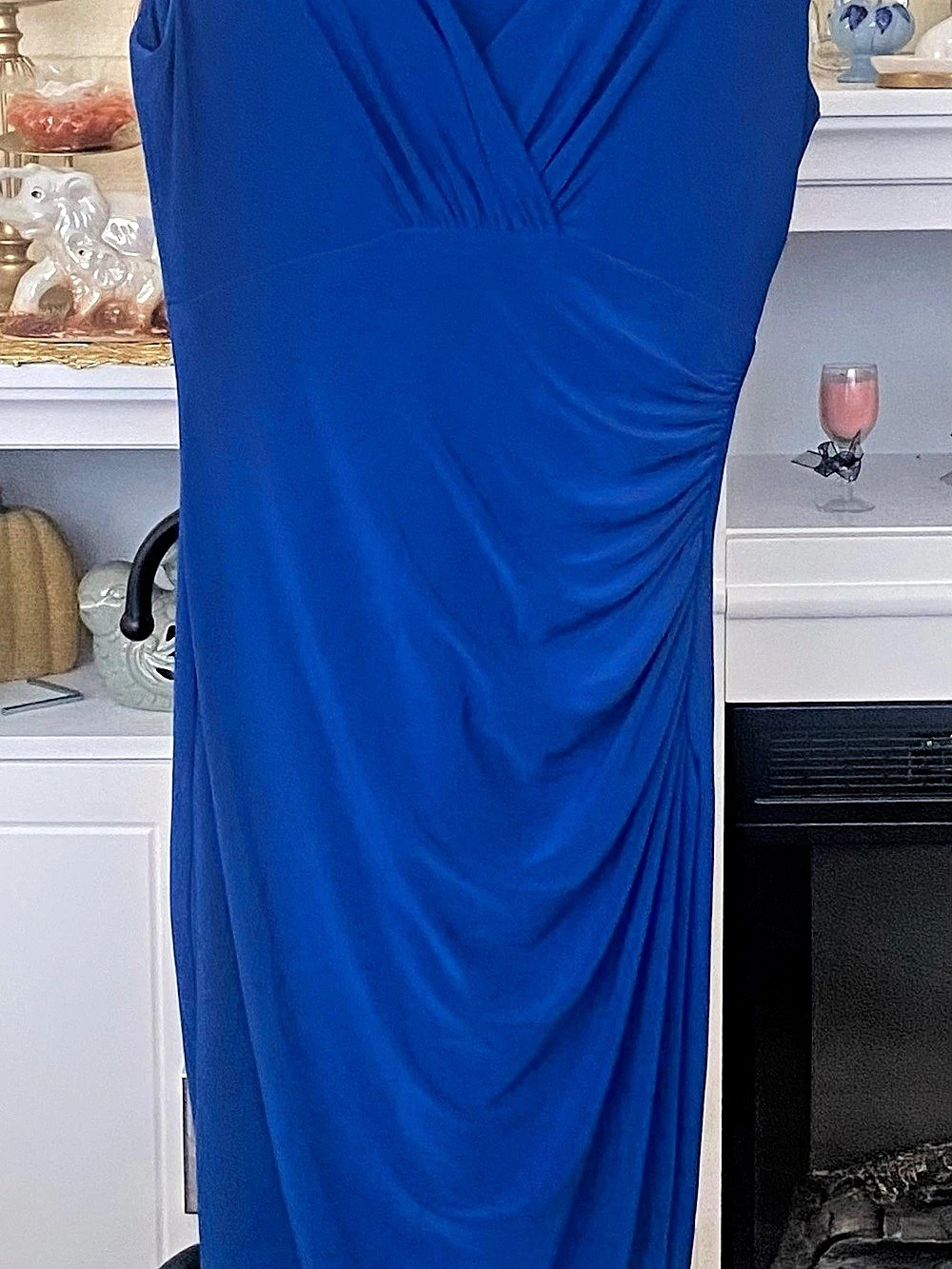 Lauren Ralph Lauren Ruched Jersey V-Neck Sheath Dress Blue 2 Like New